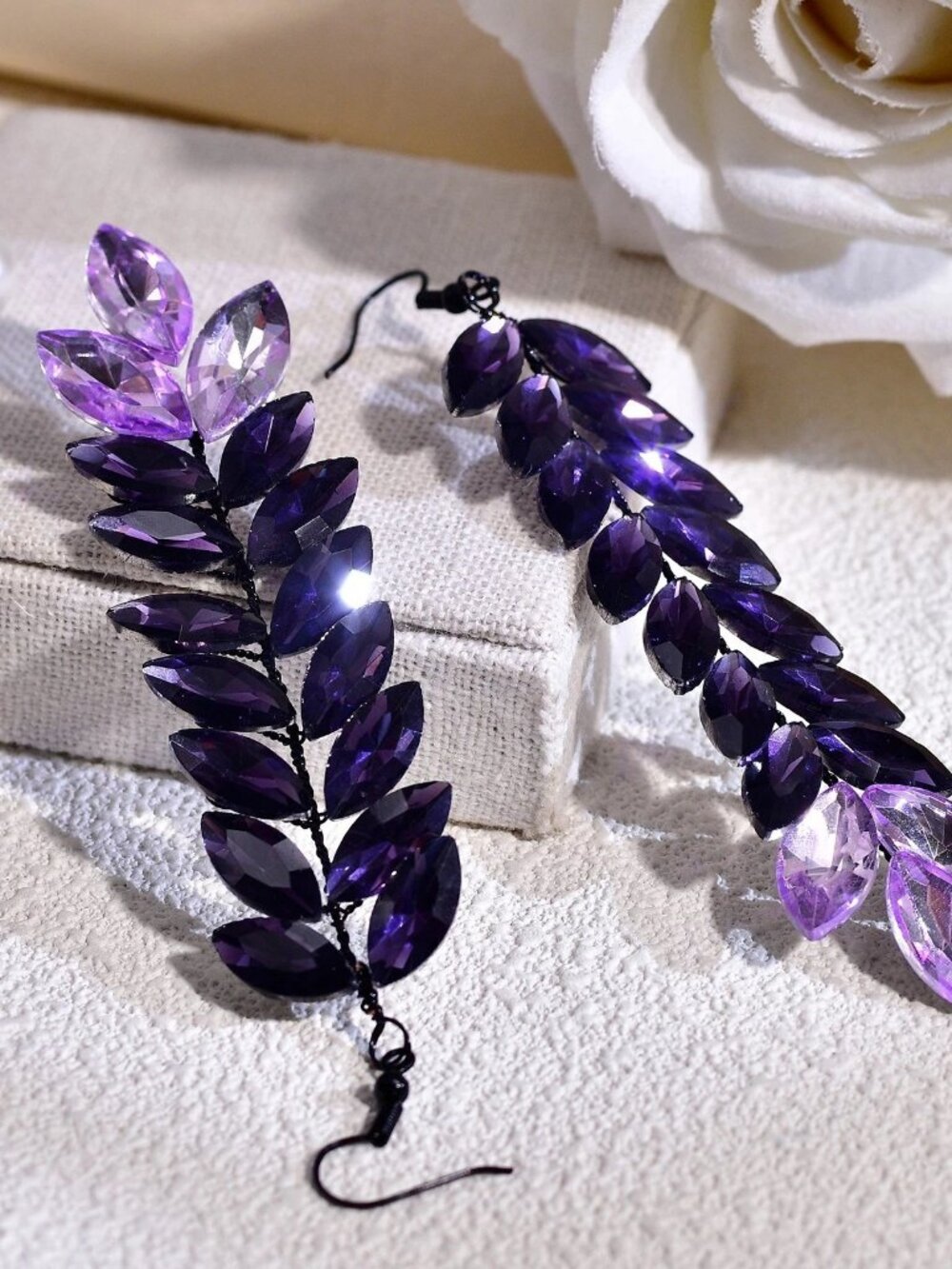 Luxury Purple Crystal Leaf Drop Earrings for Women, for Party, Wedding & Photos
